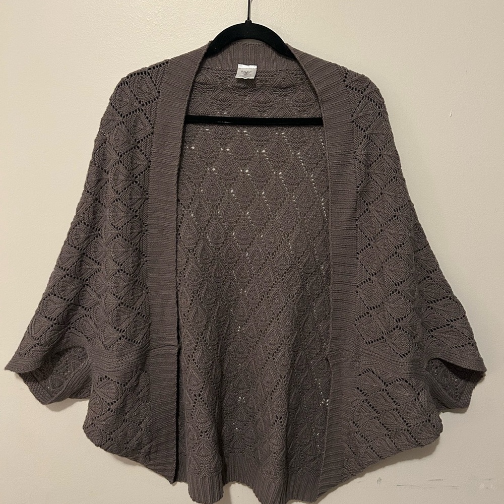 Open-Knit Dolman Sweater Cardigan - Purple-ish Gray